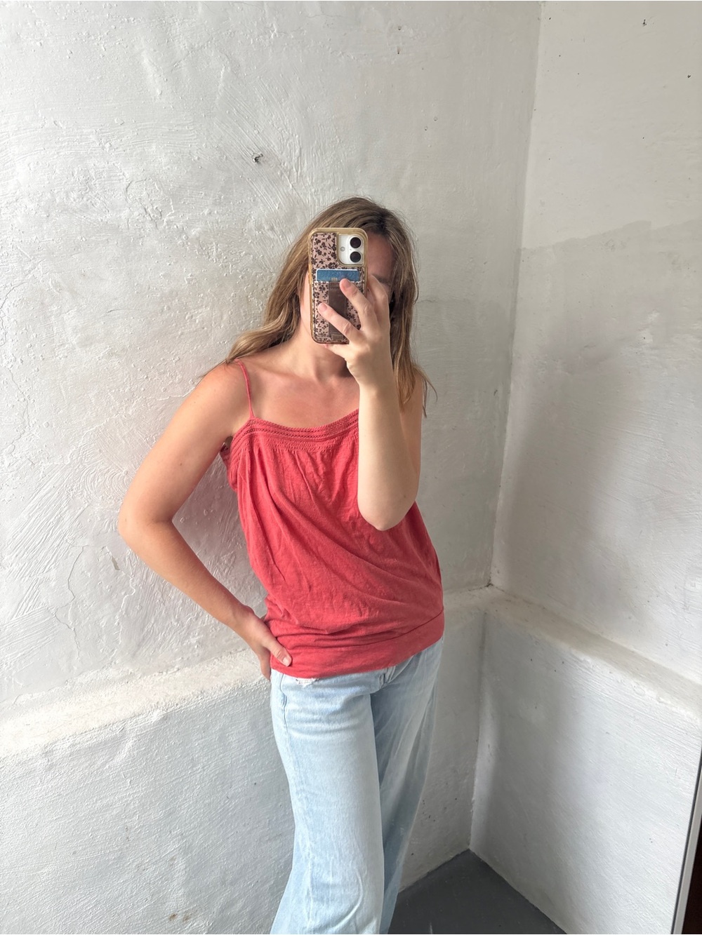 Ann Taylor coral pink/red cotton blend camisole tank top - Picture 9 of 10